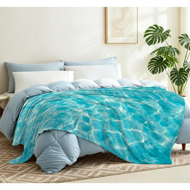 Jeté en molleton bleu ultra doux en flanelle, imprimé eau de mer turquoise, Throw 50" x 60"