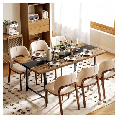 Table de salle à manger HOMcom Industrial pour 8 personnes, 70,9 pouces, style ferme rectangulaire avec plateau en panneau de fibres à densité moyenne et structure en métal, brun