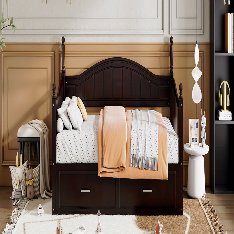 Wooden Twin Size Daybed With Twin Size Trundle, Extendable Daybed With Two Storage Drawers