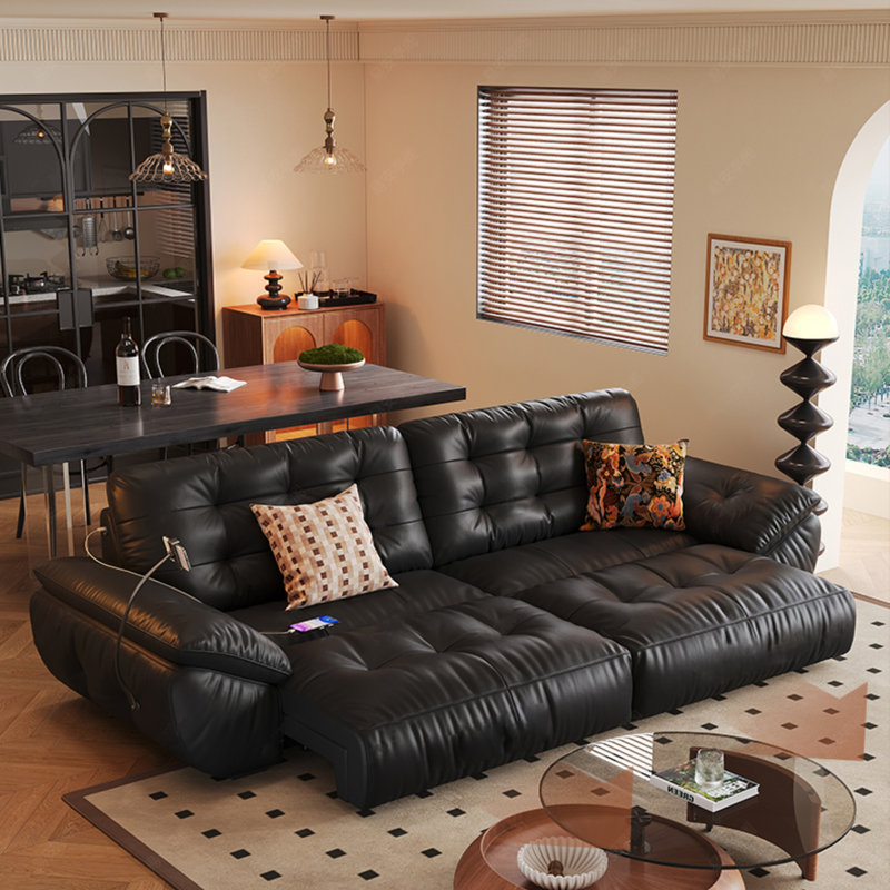 Canapé-lit 86,61 po en cuir fleur noir moderne, H 37,4 po x l 86,61 po x P 42,52 po