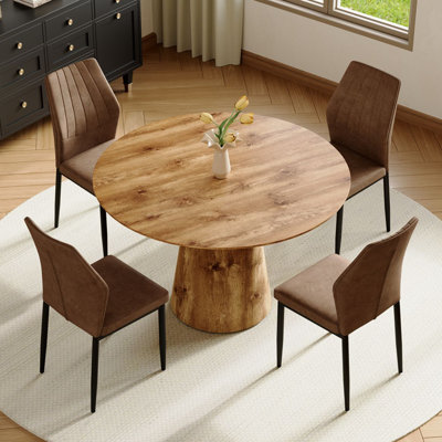 45" Round Table Set For 4-6 People, Modern Kitchen Table And Chairs With Pedestal Base