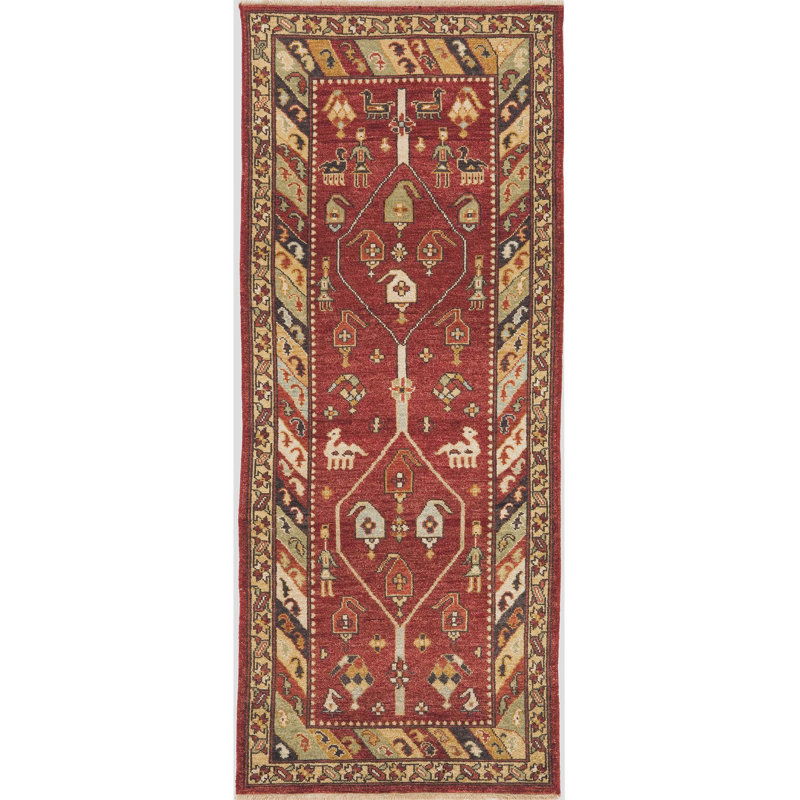 Wool Oriental Area Rug in Black/Red/Beige/Green, Runner 3'6'' x 22'