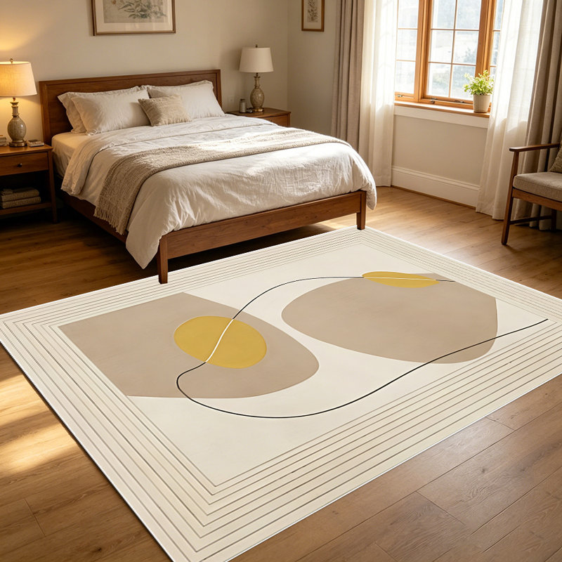 1PC Minimalist Neutral Abstract Line & Geometric Shape area rugs for Living Room, Soft and Comfortable, Suitable for all seasons, easy-to-maintain, machine washable Indoor floor mat, Under Table Farmhouse suitable for dining area, living room,