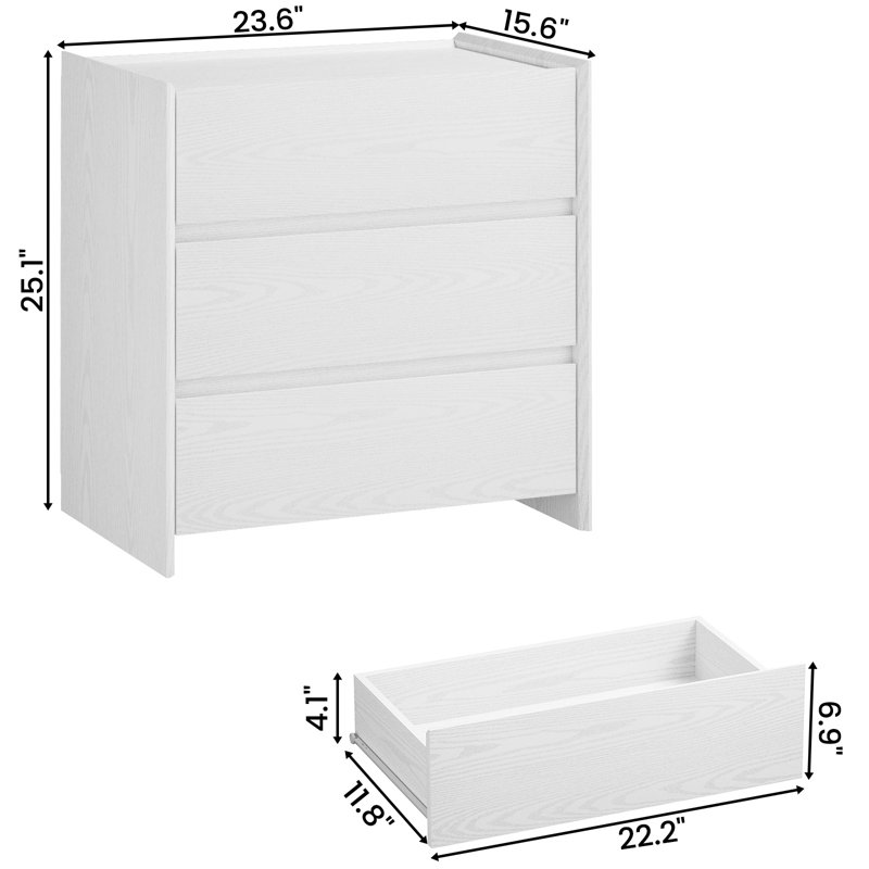 Commode 3 tiroirs l 25,1 po, Blanc