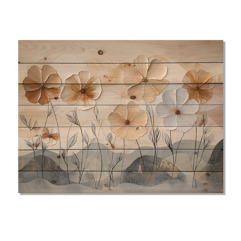 Doux crème crémeuse Morning Glory Fields III - Art mural en bois Morning Glory - sur bois de pin naturel