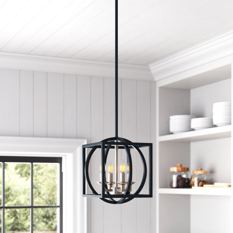 Nevels 4-Light Dimmable Geometric Chandelier, Brushed Nickel, 14.75" H x 12.5" W x 12.5 " D, 4