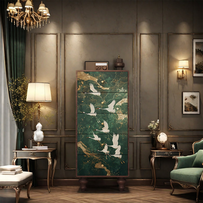 Armoire décorative à cinq tiroirs, Noyer