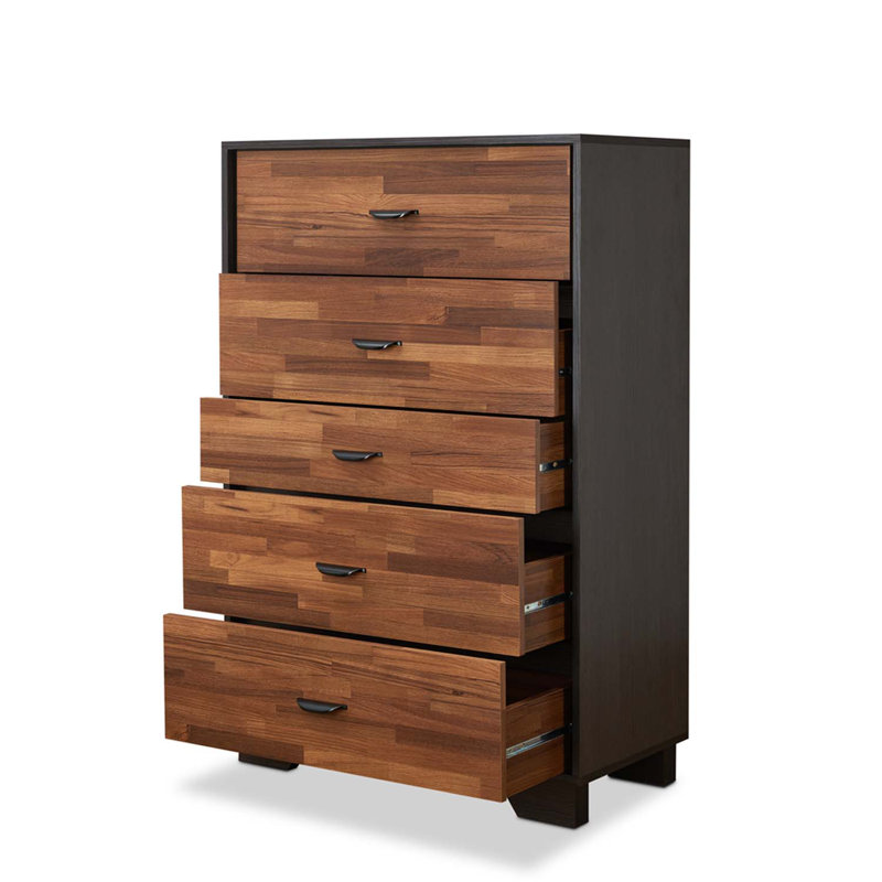 Commode 5 tiroirs Eloy, finition noyer et espresso