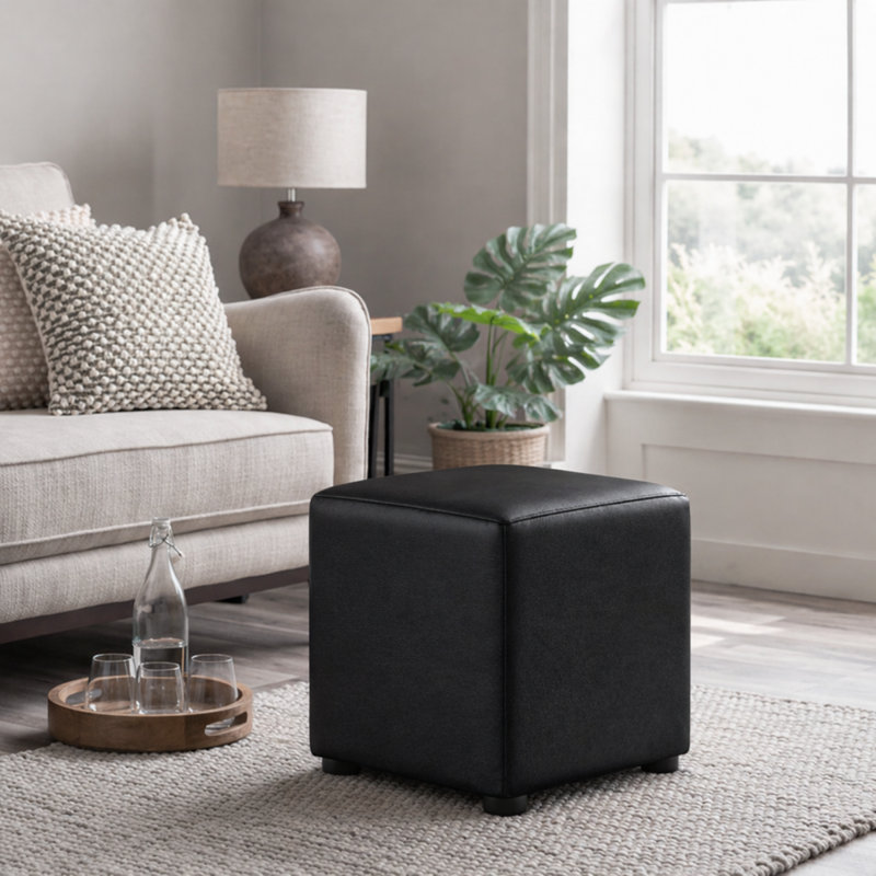 Faux Leather Cube Seating, Black
