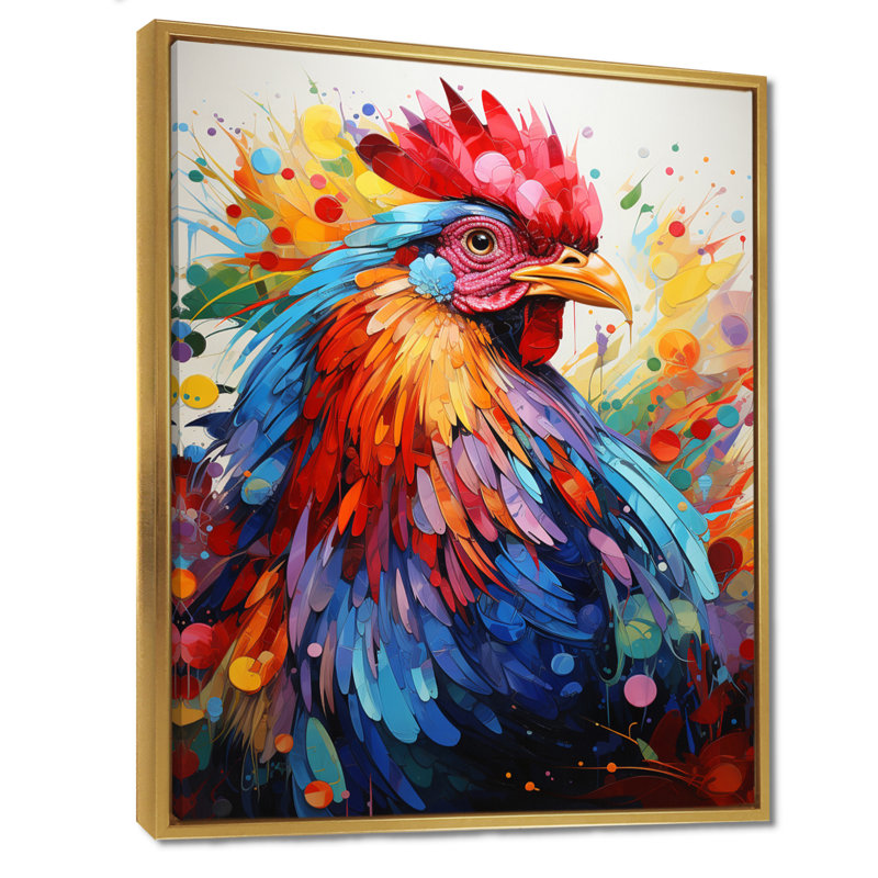 Coq coloré - décoration murale coq, H 32 po x l 16 po x P 1 po, Cadre flottant doré
