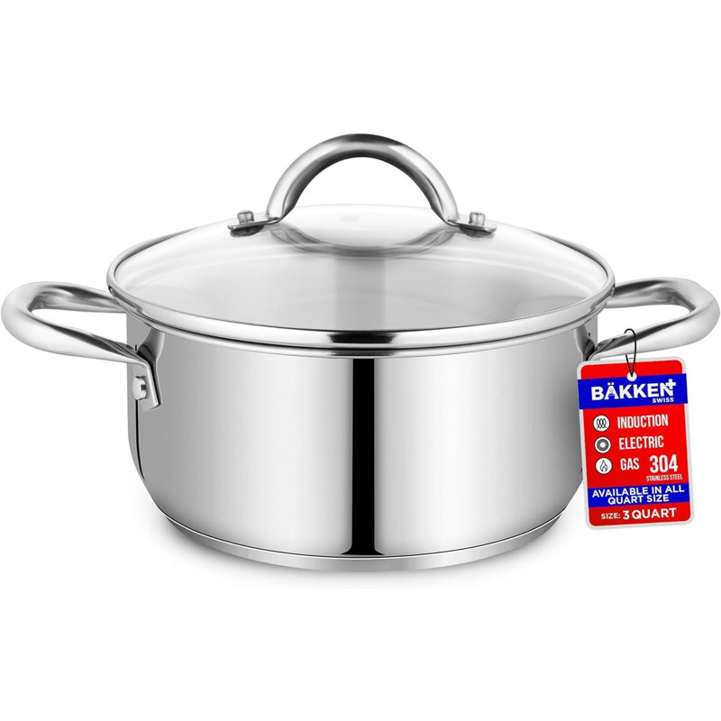Bakken-Swiss 3-Quart Stainless Steel Stockpot with Glass Lid