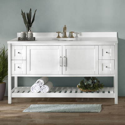Meuble-lavabo moderne à fermeture en douceur de 60 po avec tablette de rangement ouverte Caitline