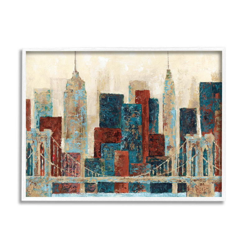 «Urban City Bridge», estampe numérique de Cloverfield & Co., H 11 po x l 14 po x P 1,5 po, Giclée encadrée blanc bord de mer
