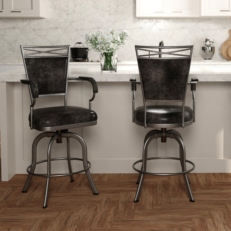 Tabouret pivotant Kazuho, Gris foncé, Tabouret de comptoir avec siège d'une hauteur de