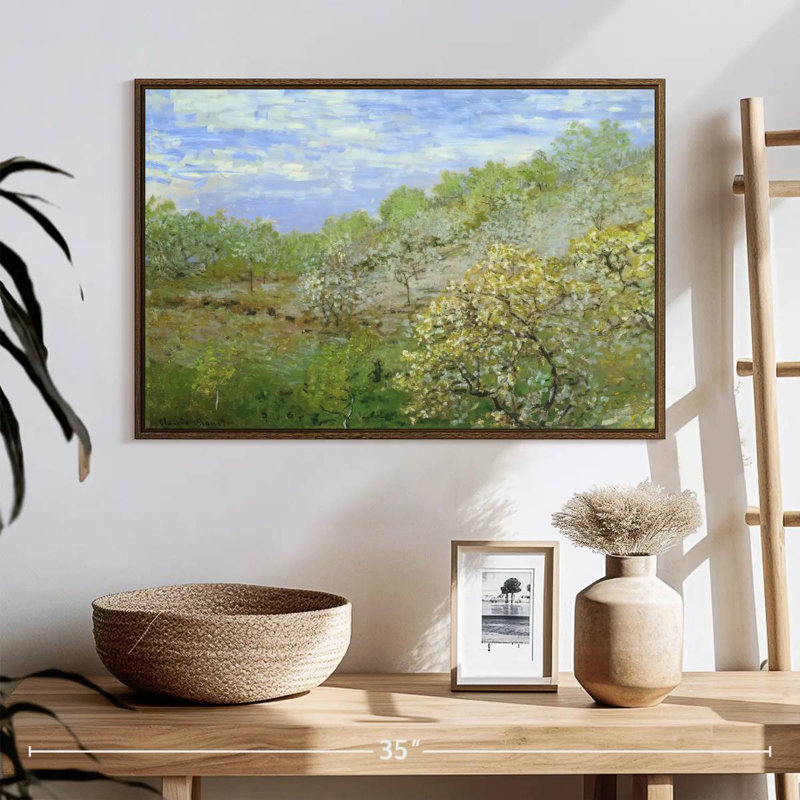 Pommiers en fleurs, 25 po x 17 po, Cadre flottant en noyer