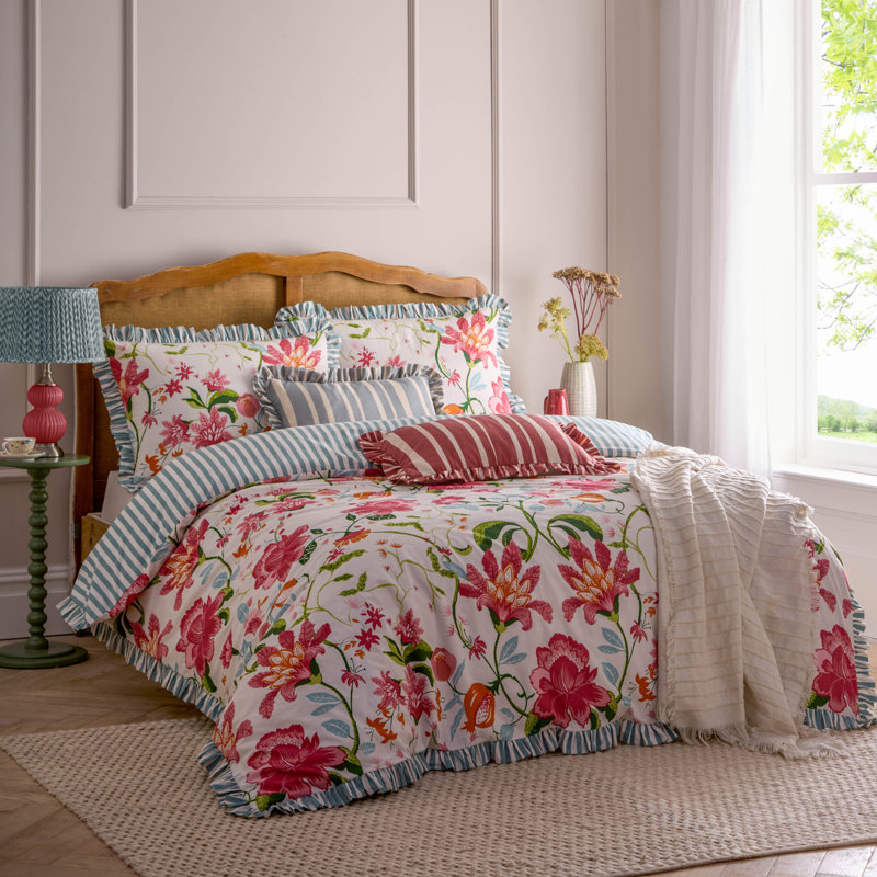 Claudia Cotton Blend Floral Duvet Cover Set with Pillowcases Included, Double Duvet Cover + 2 Standard Pillowcases