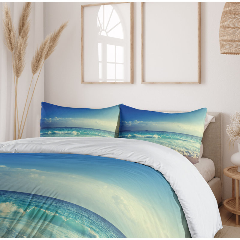 Twin Coastal Ocean Print Duvet Cover Set