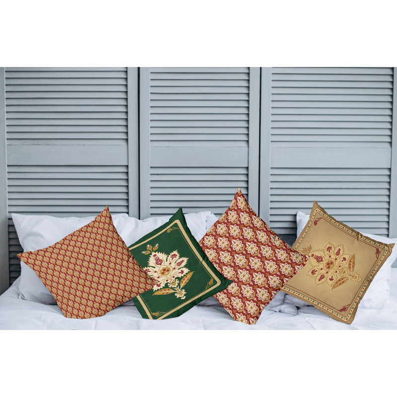 Burgundy and Emerald Damask Square Throw Pillow Covers Set