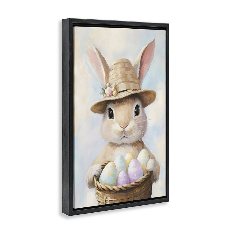 Lapin avec cadre flottant de panier d'œufs de Pâques, design par The Prints Vibe, 25 x 17, Cadre flottant noir de jais