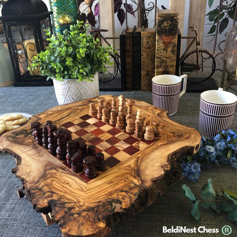 Rustic Olive Wood Chess SOlive Wood Chess Set- Rustic Wooden Chess Board at  BeldiNestet