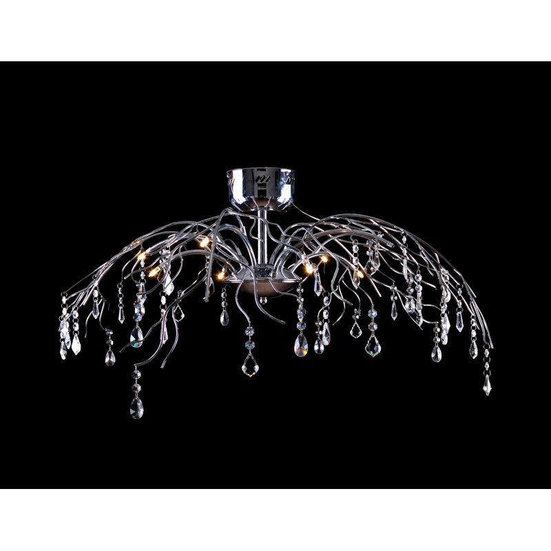 8-Light Chrome Flush Mount With Clear Crystals