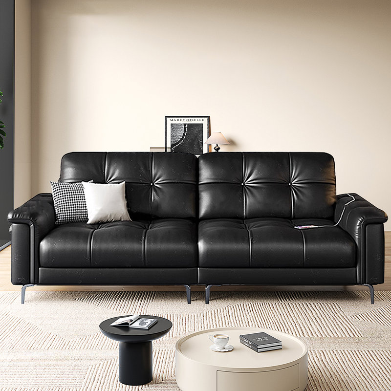Canapé modulaire noir en cuir véritable