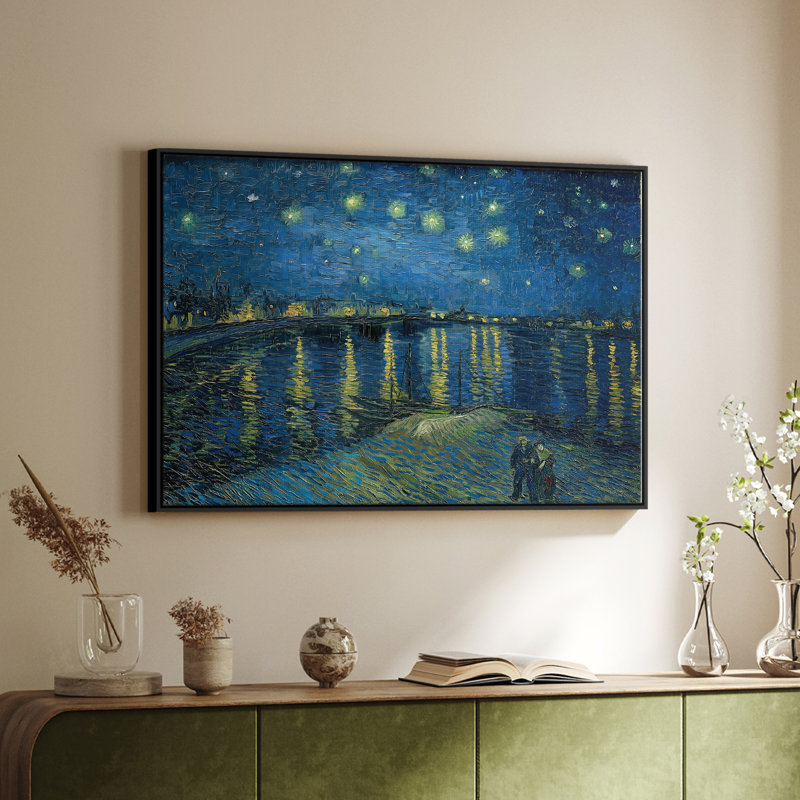 Nuit étoilée au-dessus du rhône, 1888 - Vincent van Gogh, toile tendue avec châssis, 24 po x 36 po, Noyer