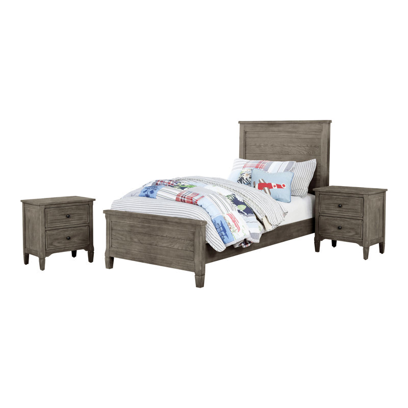 Ensemble de chambre avec lit à panneaux en bois 3 pièces Isiah, Simple