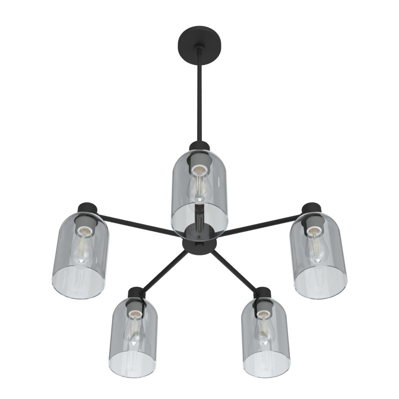 Lustre cylindrique unique à 5 lumières Lochemeade, Fer naturel, Verre fumé