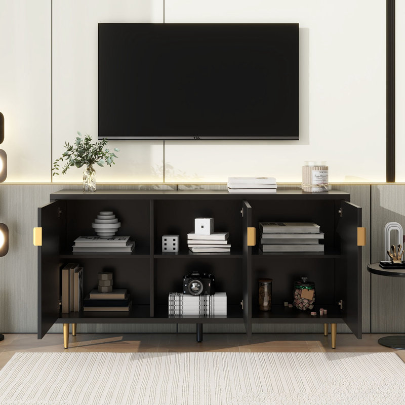 Sideboard with 3 Doors and Adjustable Shelves, Black