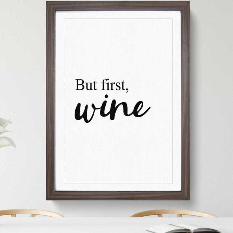But First Wine - Picture Frame Typography, 65cm H x 48cm W x 2cm D, Walnut