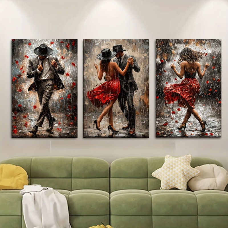 «Glam Rain Dance Couple», reproduction sur toile 3 pièces - espace de vie sophistiqué, 16 * 12 pouces 3 pièces