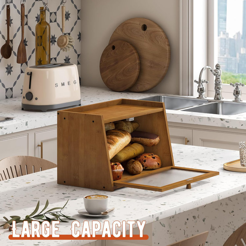 Bread Box For Kitchen Countertop Large Bread Box Farmhouse Bread Container Bread Storage With Window Bread Holder,Coffee