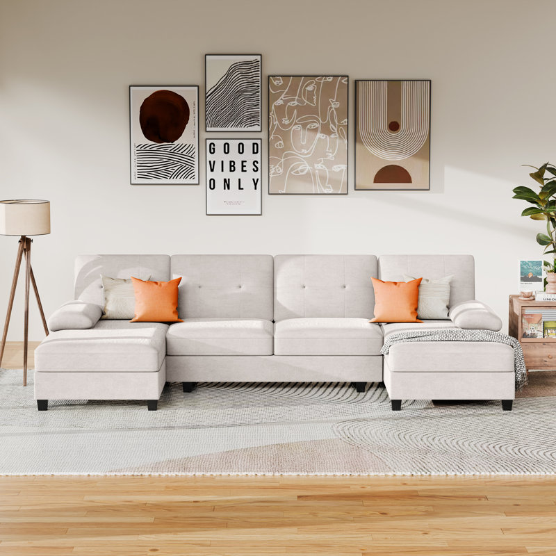 Canapé modulaire rembourré 3 pièces 3 pièces, Mélange de coton beige