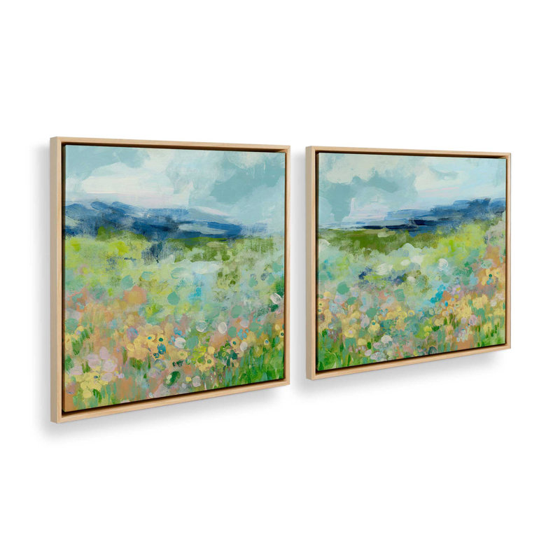Fields of Happy, ensemble de 2 impressions, 12 po x 12 po, Toile avec cadre, Érable