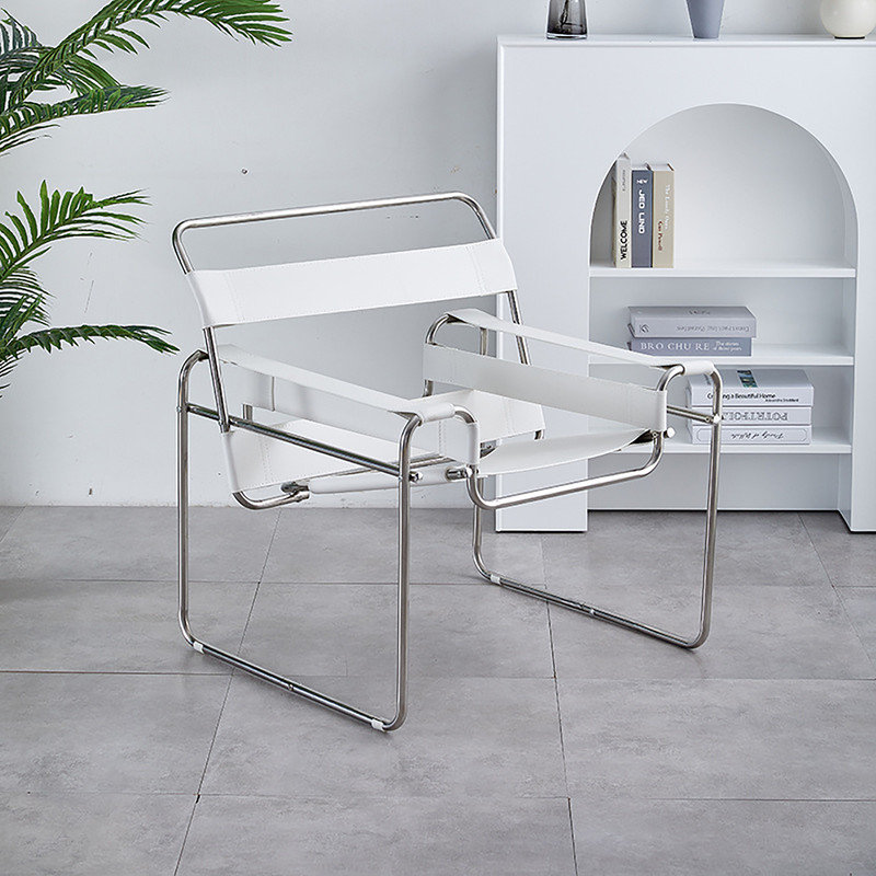 Fauteuil d'appoint en cuir et acier inoxydable, Simili cuir blanc