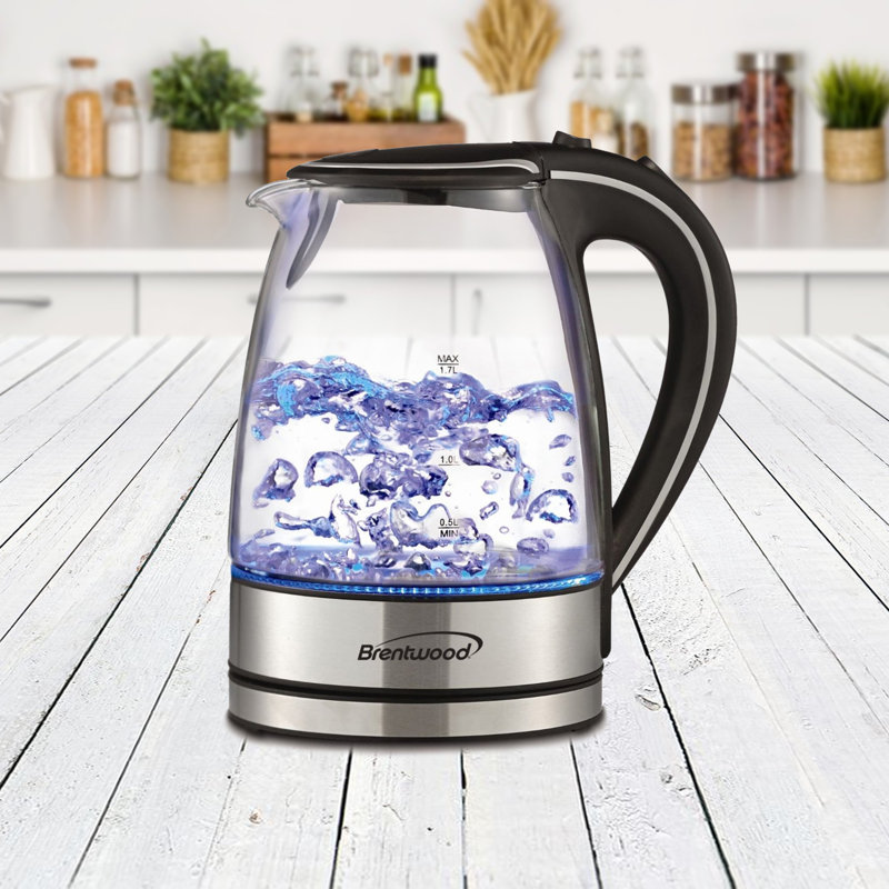 Brentwood 1.7 qt. Glass Whistling Electric Tea Kettle, Black