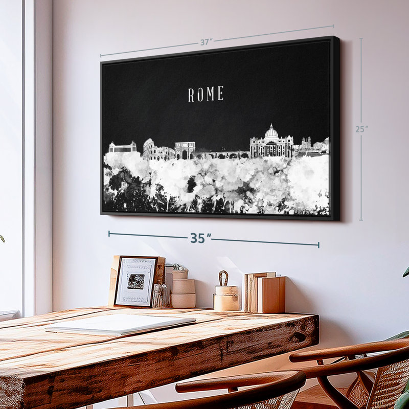 " Rome Skyline BW ", 25" H x 37" W