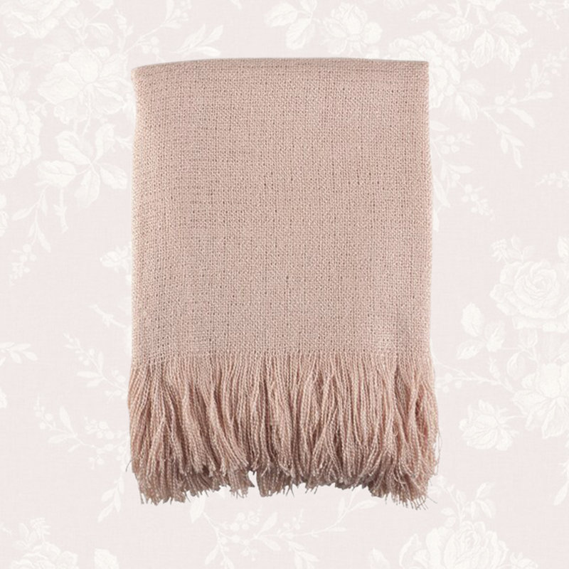 Blush Dusty Pink Cotton Woven Reversible Throw with Fringe