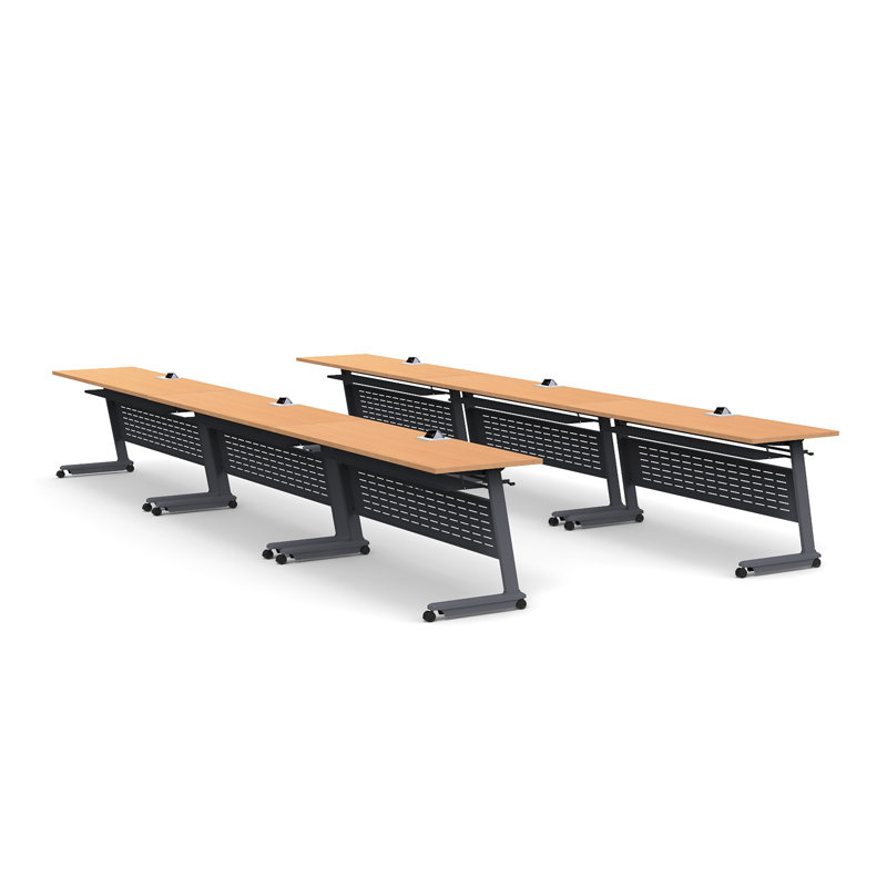 Tables Training Meeting Seminar Classroom 6Pc Beech Folding Industrial Caster Z-Base. Tables Connect.  Modesty Panel, Shelf, Power+Usb Outlet. Fold+Nest For Storage (Seating Not Included).