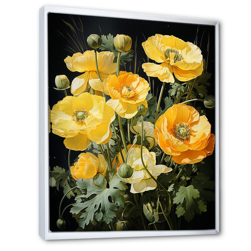 «Yellow Buttercups Realistic Radiance II» sur toile, Cadre flottant blanc, H 44 po x l 34 po