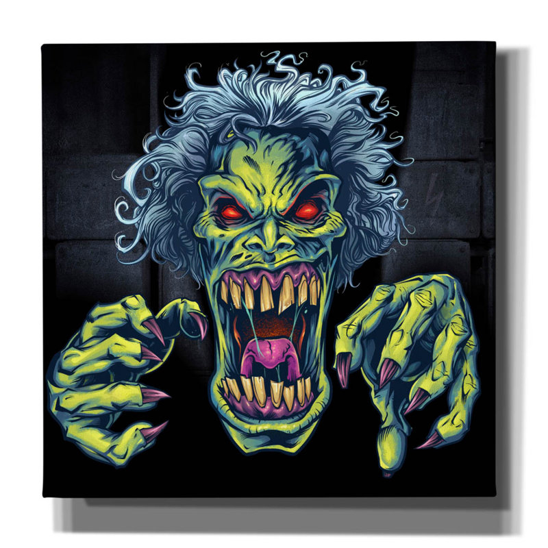 Dessin de Macmurray, zombie vert sur toile, H 12 po x l 12 po x P 0,75 po