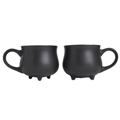 Tabletops Gallery 2-piece 22oz Stoneware Cauldron-shaped Mugs Black