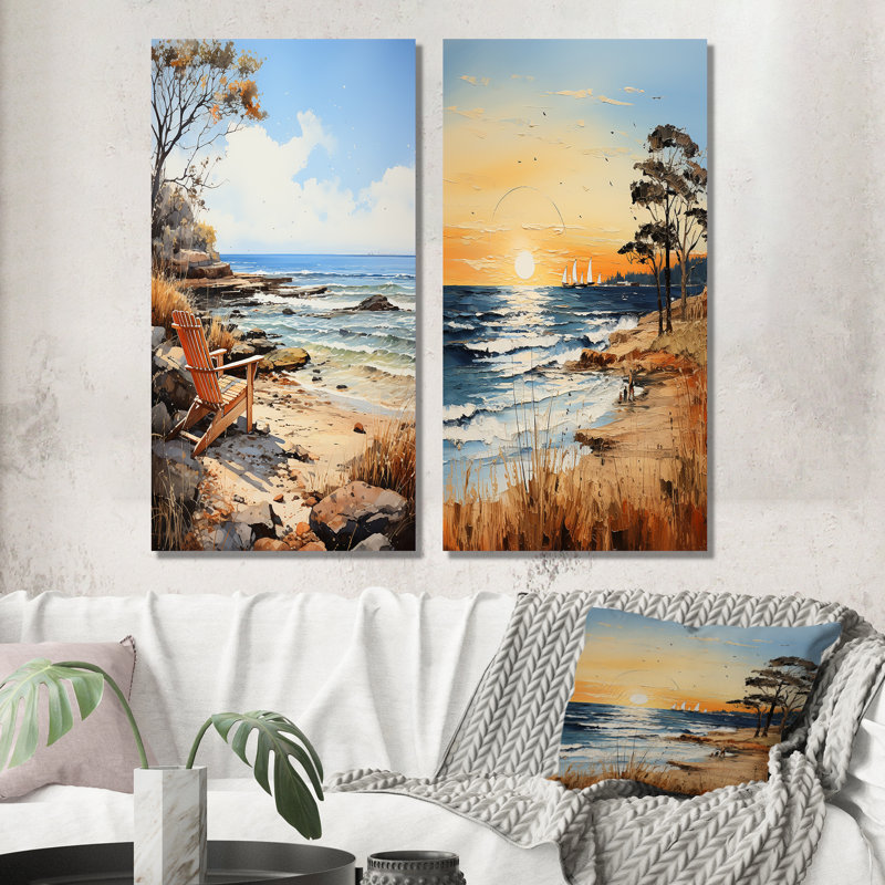 «Coastalbeach Beach Bliss Pointillism», 2 pièces sur toile, Toile tendue, H 40 po x l 40 po