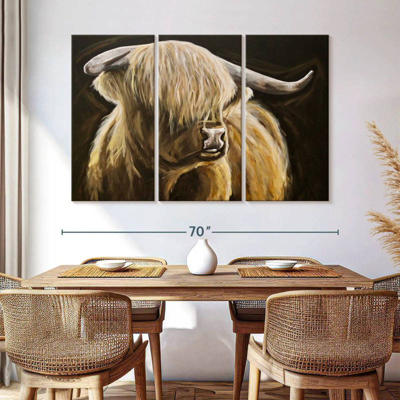 Brampt Highland Cow sur fond noir I, H 42 po x l 65 po