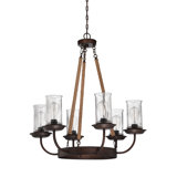 Lustre unique en forme de roue de chariot à 6 lumières avec détails en corde Thornton