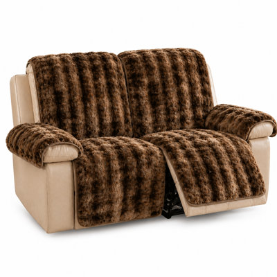 Faux Rabbit Fur Plush Recliner Sofa Cover Set with Separate Armrest Pads, Non-Slip Washable Furniture Protector for Armchair, Loveseat and 3-Seat Sofa