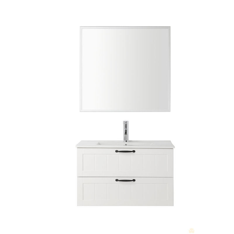 Lavabo de salle de bain en céramique 32 po, pour meuble-lavabo 32 po, trou de robinet pré-percé, 32", Chêne