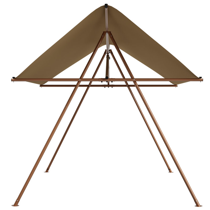Hexagonal Shade Sail Canopy, Large 206"x118" UV Block Sun Shade with UPF 50+, Waterproof High-Density Polyester Fabric, Brown Rust-Resistant Poles & Built-in Hooks for Patio Backyard – Light Khaki