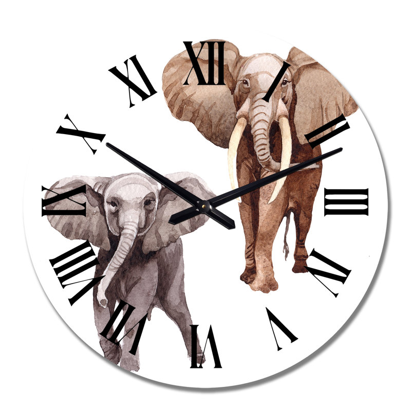 Exotic Elephants on White - Horloge murale traditionnelle, Moyen